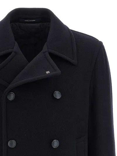 Tagliatore Black Double-breasted Coat With Wide Notched Revers In Black