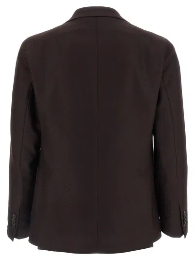 Tagliatore Square Pattern Blazer With Lapel And Pockets In Brown
