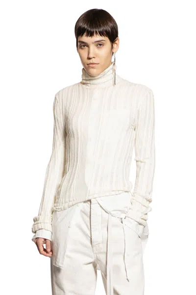 Ann Demeulemeester Aamu Irregular Rib Turtleneck Sweater In White