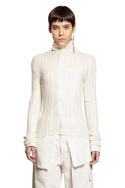 Ann Demeulemeester Aamu Irregular Rib Turtleneck Sweater In White