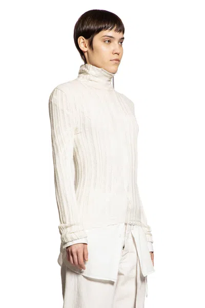 Ann Demeulemeester Aamu Irregular Rib Turtleneck Sweater In White