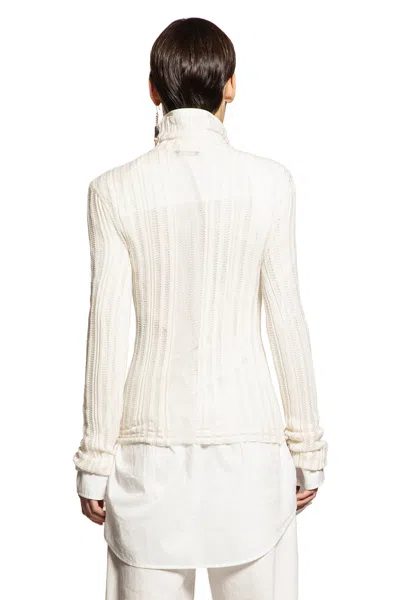 Ann Demeulemeester Aamu Irregular Rib Turtleneck Sweater In White