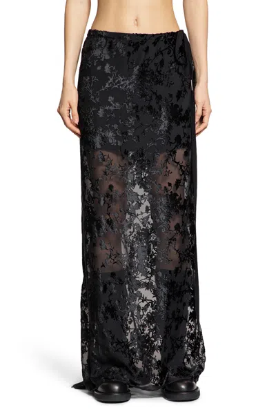 Ann Demeulemeester Eveline Long Bias Skirt In Velvet Dévoré In Black