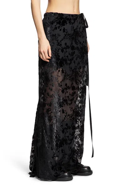 Ann Demeulemeester Eveline Long Bias Skirt In Velvet Dévoré In Black