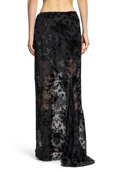 Ann Demeulemeester Eveline Long Bias Skirt In Velvet Dévoré In Black