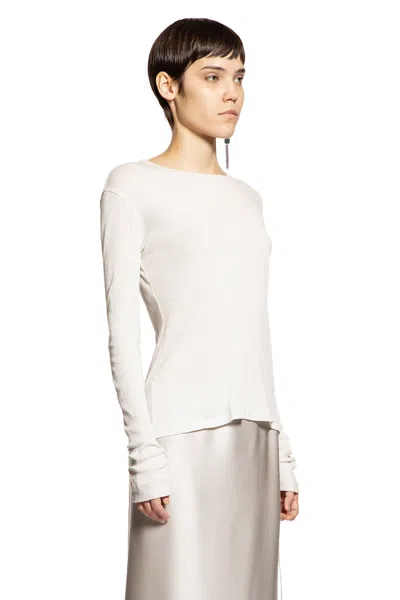 Ann Demeulemeester Fiene Long Sleeve T-shirt In Cotton Rib Jersey In White