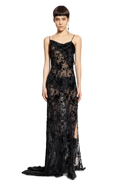 Ann Demeulemeester Aaricia Long Bias Slip Dress In Velvet Devoré In Black