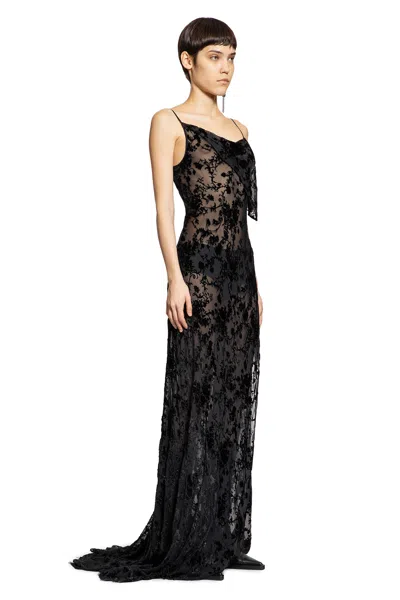 Ann Demeulemeester Aaricia Long Bias Slip Dress In Velvet Devoré In Black