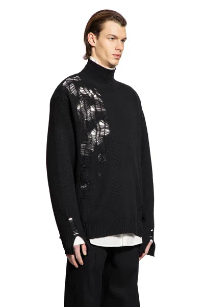 Ann Demeulemeester Natan Destroyed Seed Stitch Turtleneck Sweater In Black