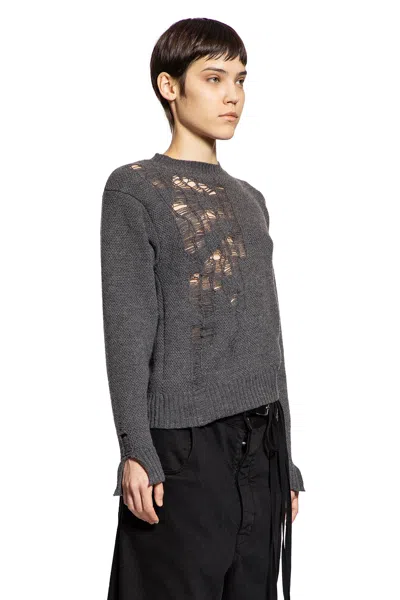 Ann Demeulemeester Ith Drawstrings Merino Wool Knit In Gray