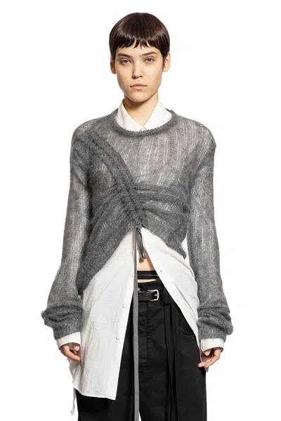 Ann Demeulemeester Asymmetrical Drawstring Sweater In Gray
