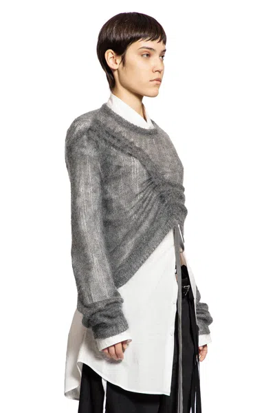 Ann Demeulemeester Asymmetrical Drawstring Sweater In Gray