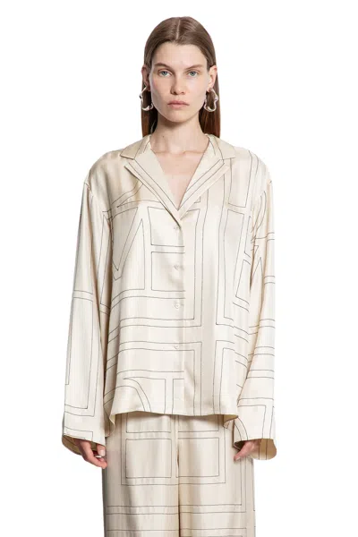 Totême Silk Shirt With Monogram Logo Embroidery In Neutral