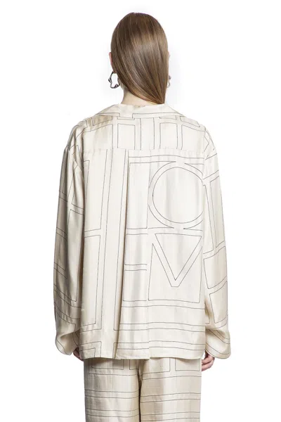 Totême Silk Shirt With Monogram Logo Embroidery In Neutral
