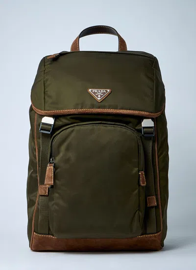 Prada Nylon Backpack With Adjustable Shoulder Straps In Green