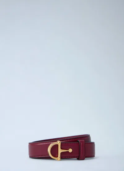 Gucci Women Half Horsebit Leather Belt In Burgundy
