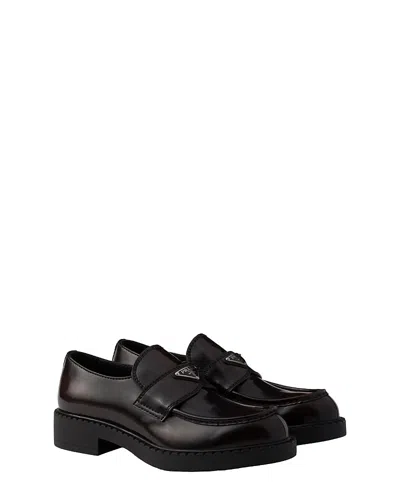 Prada Black Brushed Calf Leather Loafers