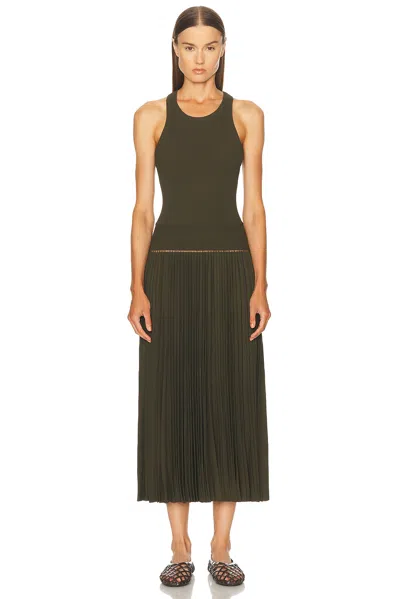 Alaïa Womens Olive Regular-fit Pleated Woven Midi Dress In Green
