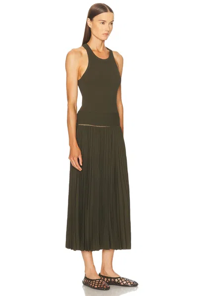Alaïa Womens Olive Regular-fit Pleated Woven Midi Dress In Green