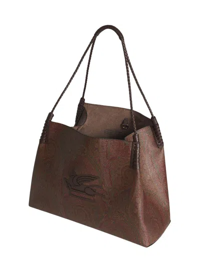 Etro 'paisley Libra Medium' Brown Tote Bag With Pegaso Detail In Cotton Woman
