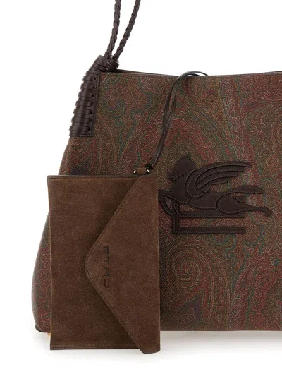 Etro 'paisley Libra Medium' Brown Tote Bag With Pegaso Detail In Cotton Woman