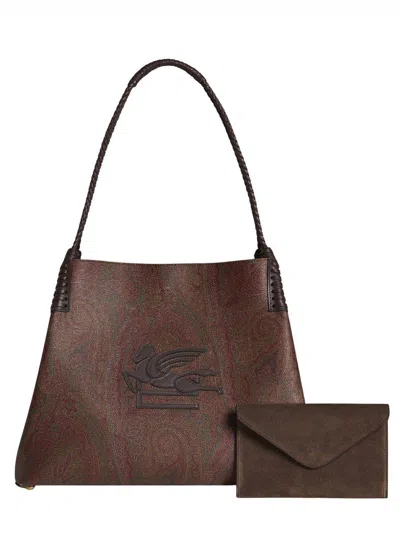 Etro 'paisley Libra Medium' Brown Tote Bag With Pegaso Detail In Cotton Woman