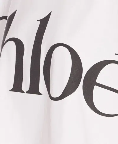 Chloé White Cropped T-shirt With Logo Lettering Print In Cotton Woman