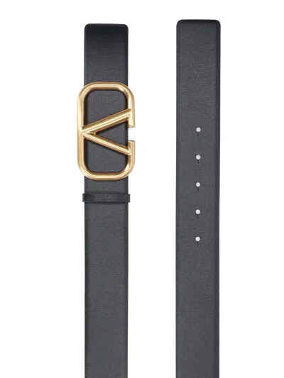 Valentino Black Logo Buckle Belt In Black