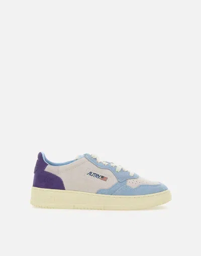 Autry Medalist Low Tricolor Suede Sneakers Patridge And Mauve Color