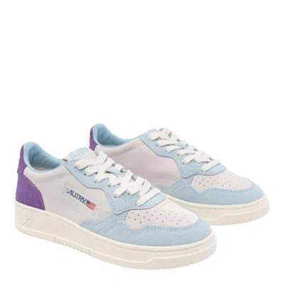 Autry Medalist Low Tricolor Suede Sneakers Patridge And Mauve Color