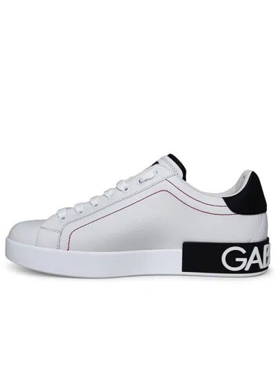 Dolce & Gabbana Portofino Leather Sneakers With Rubberized Logo Shoes In White