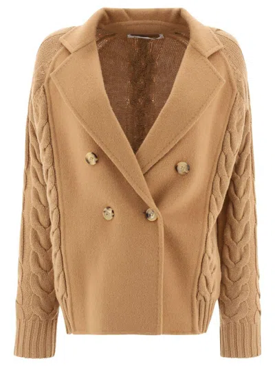 Max Mara "micio" Cardigan With Inserts In Brown