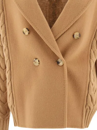 Max Mara "micio" Cardigan With Inserts In Brown