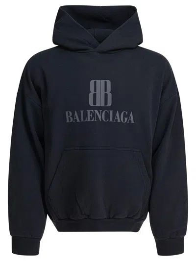Balenciaga Black Hoodie With Fixed Hood And Logo Lettering On The Front In Cotton Man In Black