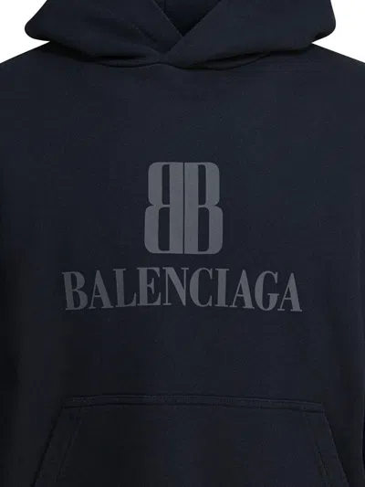 Balenciaga Black Hoodie With Fixed Hood And Logo Lettering On The Front In Cotton Man In Black
