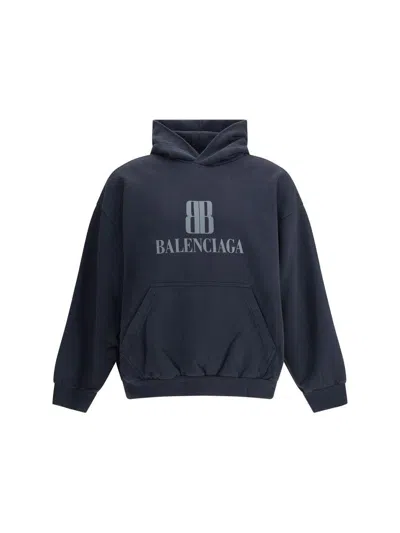 Balenciaga Black Hoodie With Fixed Hood And Logo Lettering On The Front In Cotton Man In Black