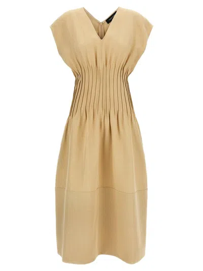 Fabiana Filippi Linen Dress With Gathered Waistline And V-neckline