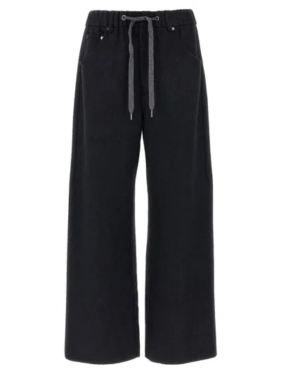 Brunello Cucinelli Wide Leg Flannel Trousers In Blue