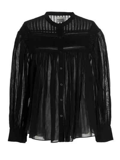 Isabel Marant Étoile Pleated Sheer Fabric Shirt With Long Sleeves In Black