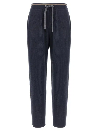 Brunello Cucinelli English Ribbed Trousers Pants Blue In Blue