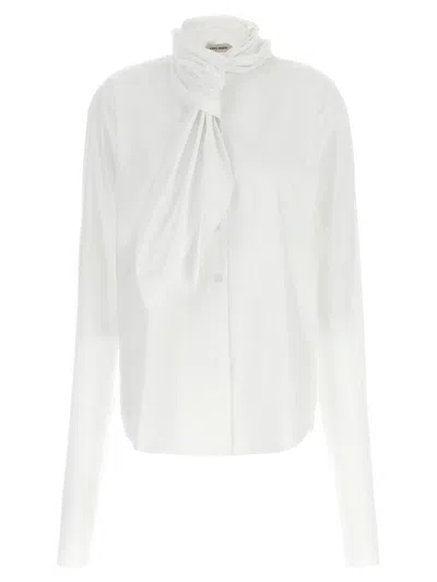 Alberta Ferretti Draped High Collar Long Sleeves Shirt In White