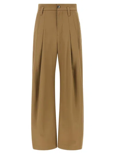 Brunello Cucinelli Trousers With Front Pleats And Wide Leg In Brown