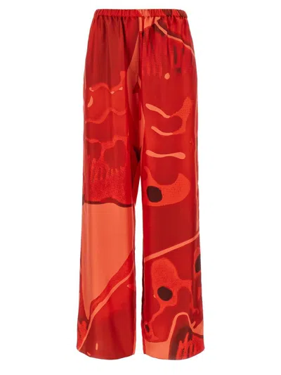 Ferragamo Palazzo Silk Pants Red