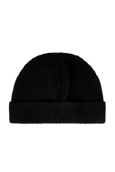 Valentino Garavani Cashmere Ribbed Texture Beanie With Turn-up Brim In Black