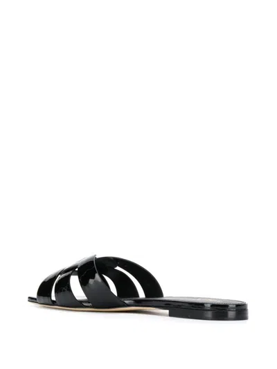 Saint Laurent Women Tribute Leather Flat Sandals In Black