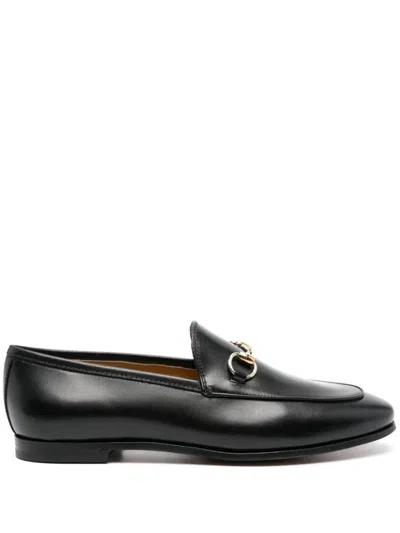 Gucci Polished Black Leather Loafers With Gold-tone Hardware