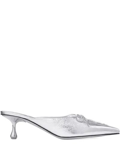 Jimmy Choo 50mm Scarlett Lace-up Pointed-toe Mules In Silver