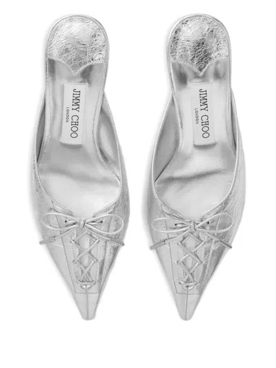 Jimmy Choo 50mm Scarlett Lace-up Pointed-toe Mules In Silver