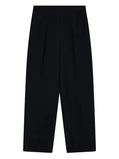 Emporio Armani High Waist Pleated Wide Leg Trousers In Black