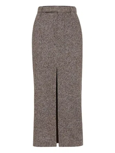 Brunello Cucinelli Slit-front Pencil Maxi Skirt In Brown